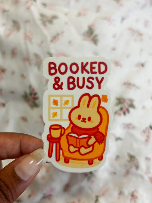 booked & busy fall bunny sticker