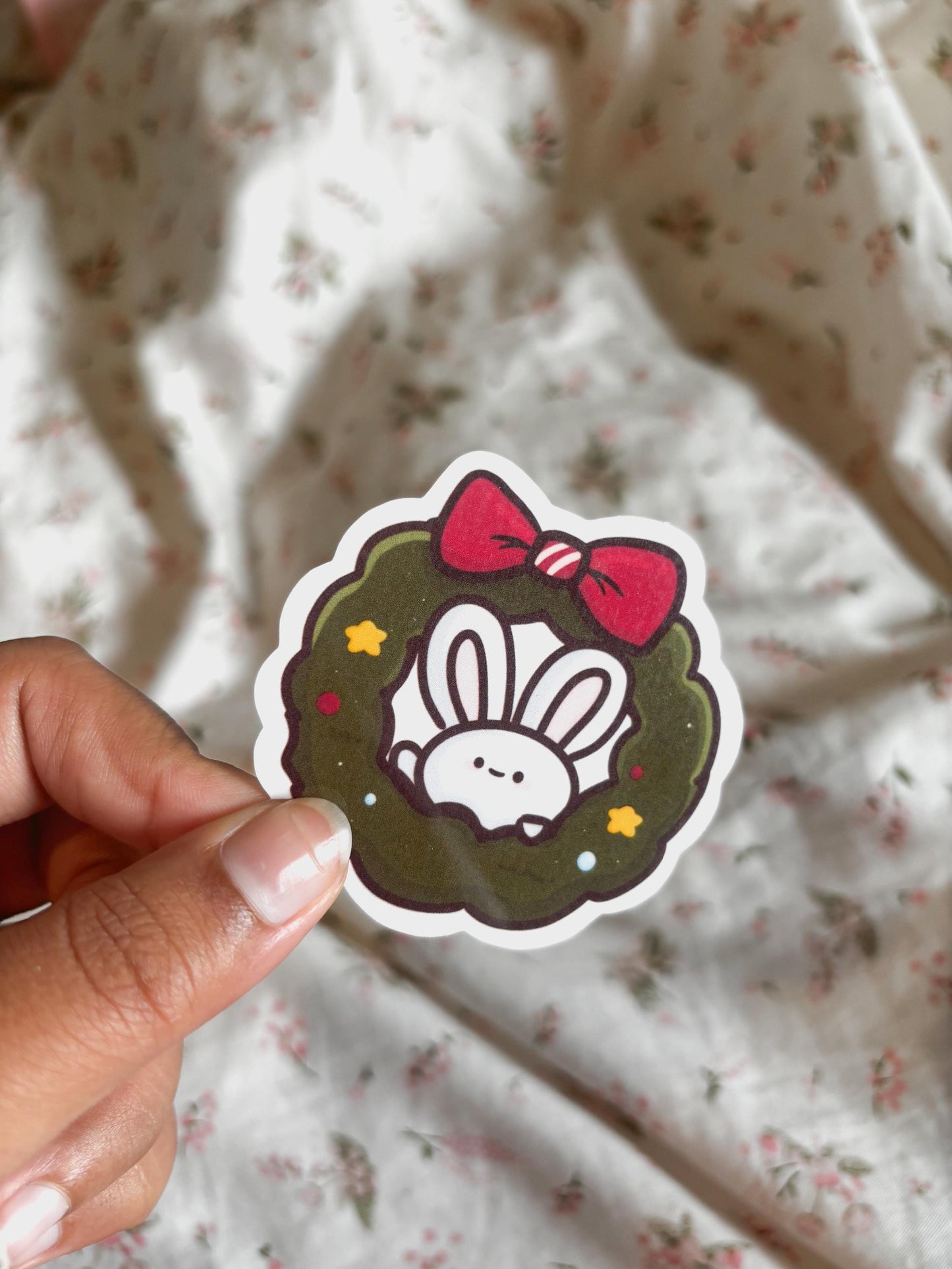 christmas bunny wreath sticker